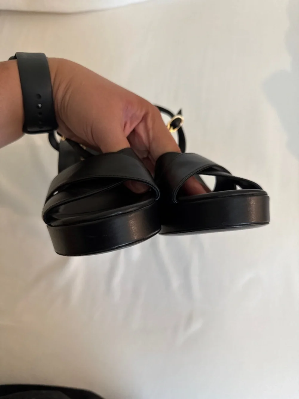 Stuart Weitzman Dayna Black Leather Platform Sandals size size 8.5 - Picture 11 of 13